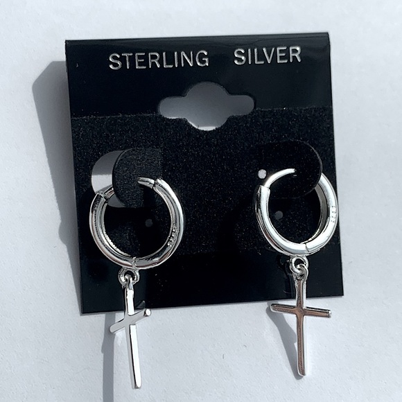 925 Sterling Silver Cross Dangle Earrings For Women & Men 2022 New BTS - Picture 6 of 7